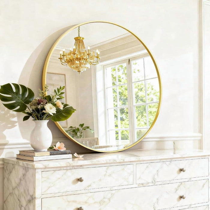 Bigleap 24'' Bathroom Mirror,Round Wall Mirror with Gold Metal Frame for Vanity, Entryway, Bedroom & Living Room – Large Circle Mirror