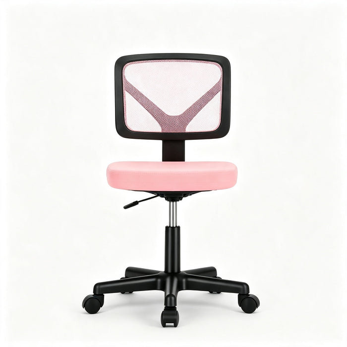 Taoset Mesh Task Office Chair, Armless Height Adjustable Swivel Computer Desk Chair, Pink