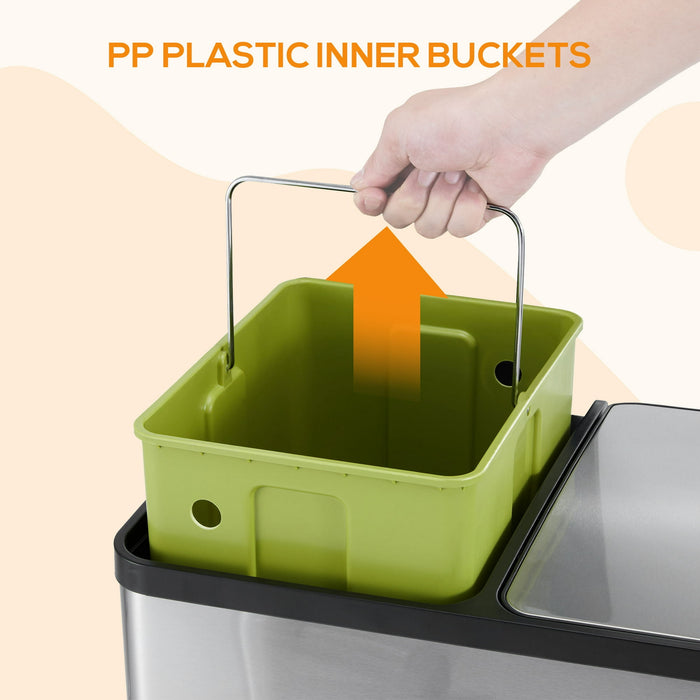 Aidoly 16 Gallons Trash Can, Dual Inner Bins-8 Gallon, Step-On Garbage Can, Kitchen Waste Bin
