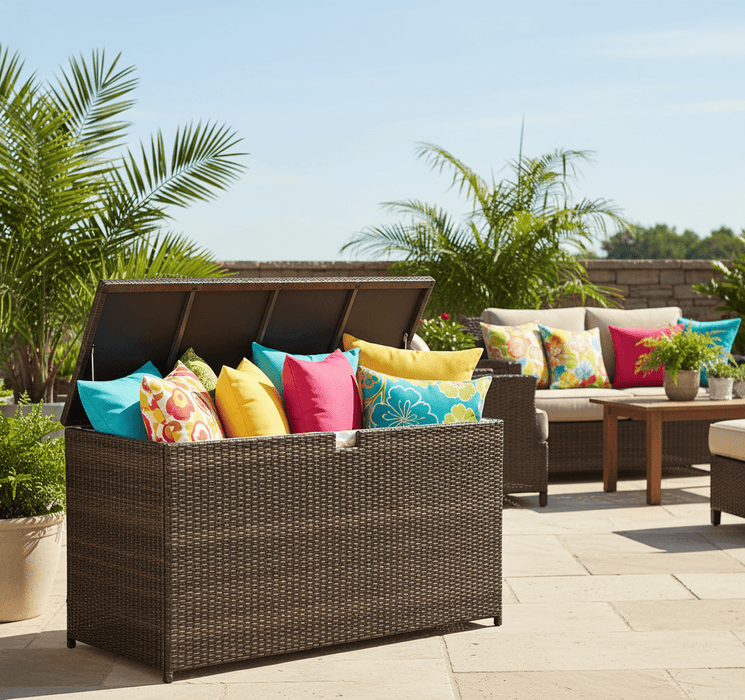 Taoset 120 Gallon Outdoor Storage Box, Large Wicker Deck Box, Waterproof& Weatherproof, UV-resistant Patio Organizer, Brown