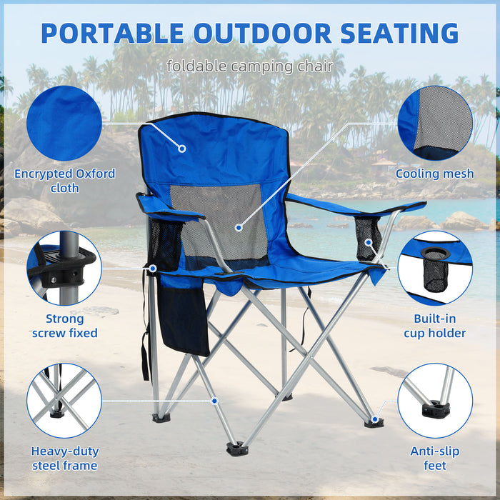Simenmax Folding Camping Chair Recliner - Portable Outdoor Chair with Mesh Back, Cup Holder & Storage for Beach, Lawn, Camping，Blue