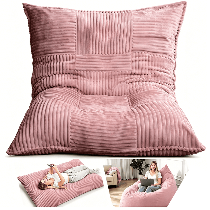 Blorly Giant Bean Bag Chair Bed, 66" x 43" Oversized Floor Mattress, Multi-Functional Convertible Lounge Floor Pillow Sofa for Adults, Gamers, Living Room, Dorm, Pink