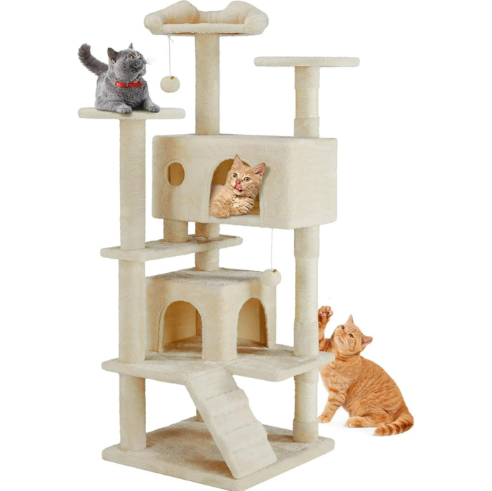 TINKLE WELL 54-Inch Cat Tree & Condo Scratching Post Tower, Anti-Tipping