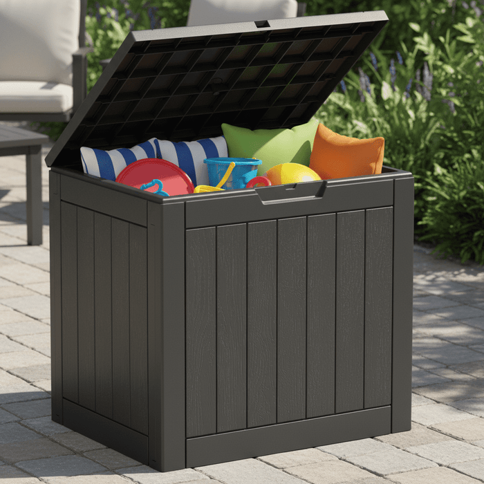 Blorly 31 Gallon Outdoor Storage Box, Resin Deck Box, Lockable, Waterproof, Weatherproof, UV-resistant Patio Organizer, Black
