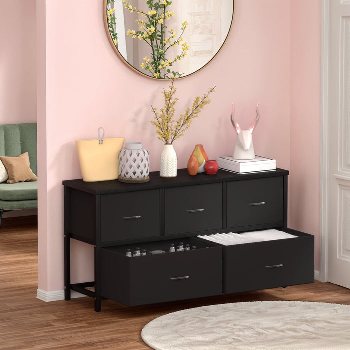 Blorly 5 Drawers Fabric Dresser, Nightstand With Wide Chest Of Drawers,Storage Tower Storage Dresser Closet For Living Room, Bedroom, Hallway, Black