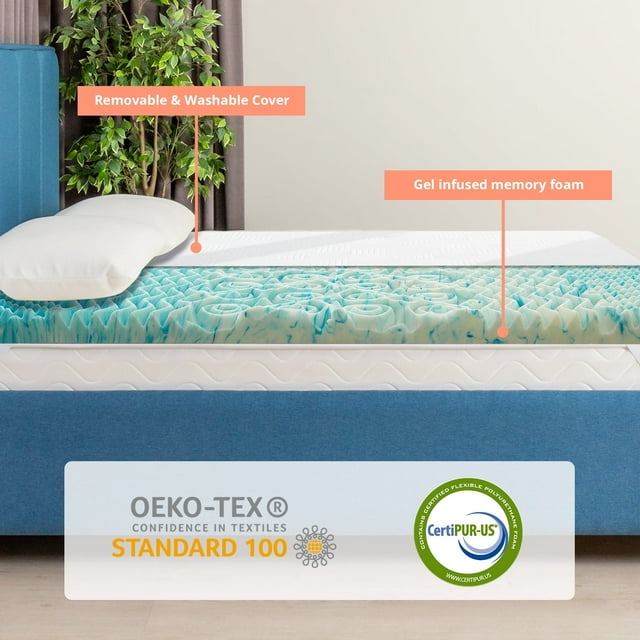 3 inch Egg Crate Queen Mattress Topper with Cover,Removable Soft Cover, Comfort Body Support & Pressure Relief