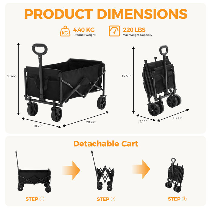 Foldable Wagon Cart, with All-terrain Wheels, Collapsible Wagon Utility Cart for Grocery Shopping, Camping, Fishing, Travel, Beach, Heavy Duty