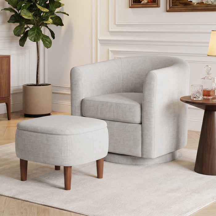 Modern Swivel Chair with Storage Ottoman, Plush Cylindrical Armchair Set, Minimalist Style, Perfect for Living Room, Reading Room and Bedroom, Gray