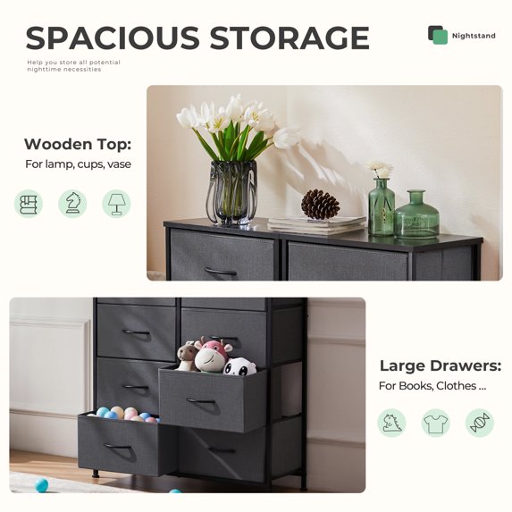 Aidoly Dresser for Bedroom, 8 Storage Drawers, Anti-Tip Fabric Closet Chests Organizer Tower Furniture with Wooden Top Metal Frame for Clothes, Living Room, Hallway, Entryway