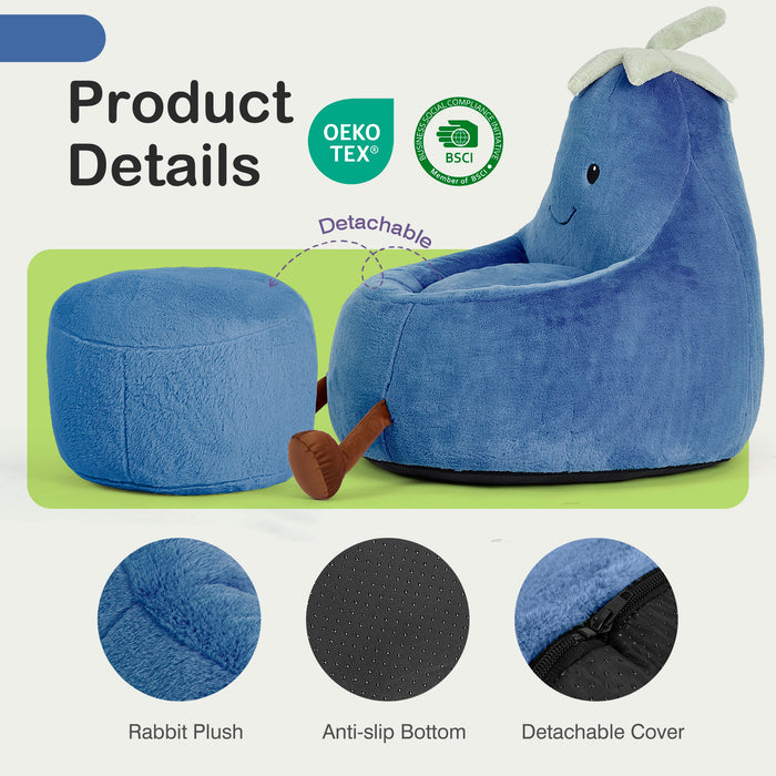 Simenmax 31'' Bean Bag Chair, Plush Rabbit Fur L-Shape Lounger, Washable Stuffed Sofa for Living Room, Bedroom & Reading Nook,Dark Blue