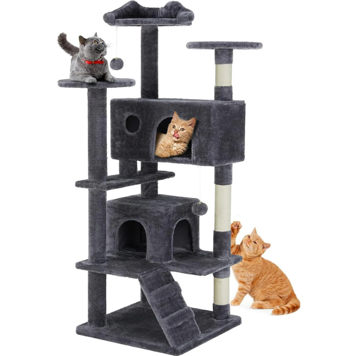 TINKLE WELL 54-Inch Cat Tree & Condo Scratching Post Tower, Anti-Tipping