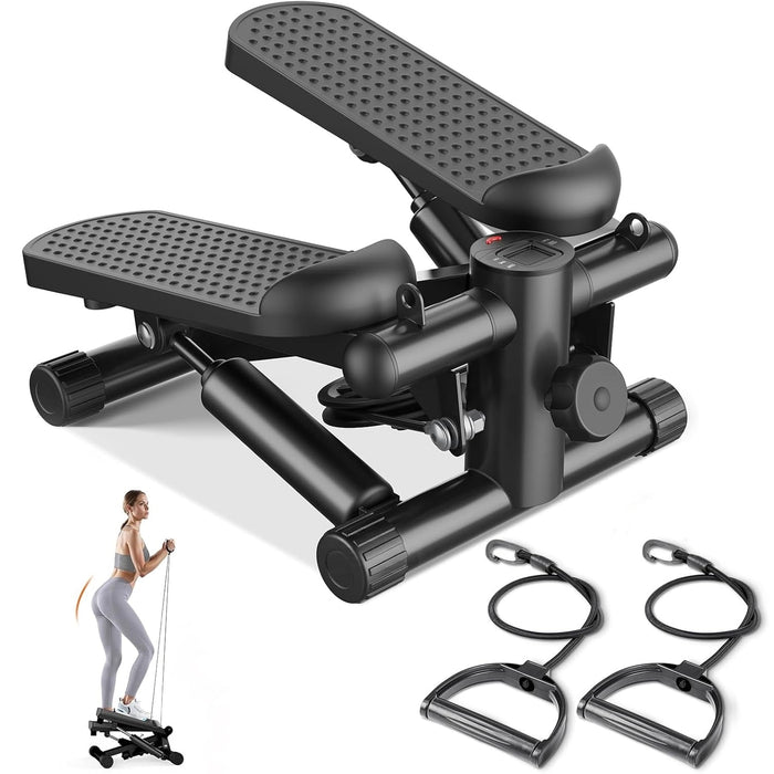 Betcozy Mini Stepper for Home, Stair Steppers with Resistance Bands for Full Body Exercise, Low Noise and No Assembly Required, 300LBS Capacity, Black