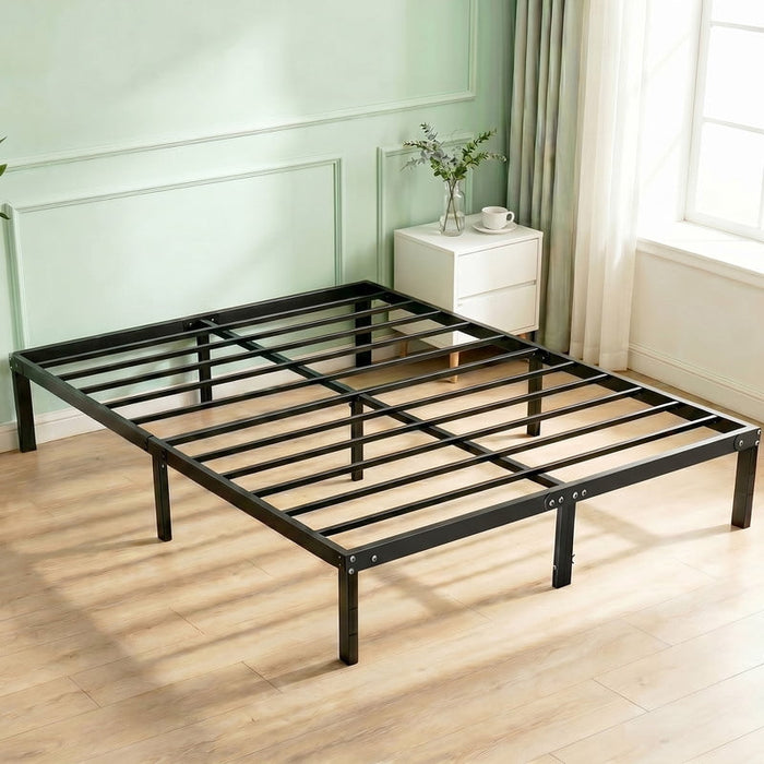 Blorly Metal Platform Bed Frame, 12 Inch Heavy Duty Steel Slats Mattress Foundation, No Box Spring Needed, Quiet Silent Bedframe with Storage, King, Black