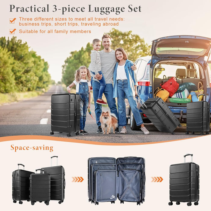 Sybels 3-PCS Set (20/24/28 Inch) Inch Carry On Luggage, Hard Shell Expandable Suitcase with TSA Lock and Double Spinner Wheels, Black