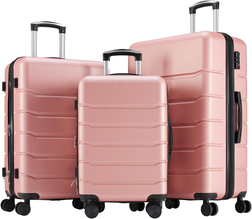 Sybels 3-PCS Set (20/24/28 Inch) Inch Carry On Luggage, Hard Shell Expandable Suitcase with TSA Lock and Double Spinner Wheels, Pink