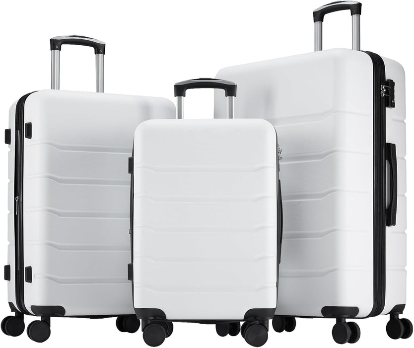 Sybels 3-PCS Set (20/24/28 Inch) Inch Carry On Luggage, Hard Shell Expandable Suitcase with TSA Lock and Double Spinner Wheels, White