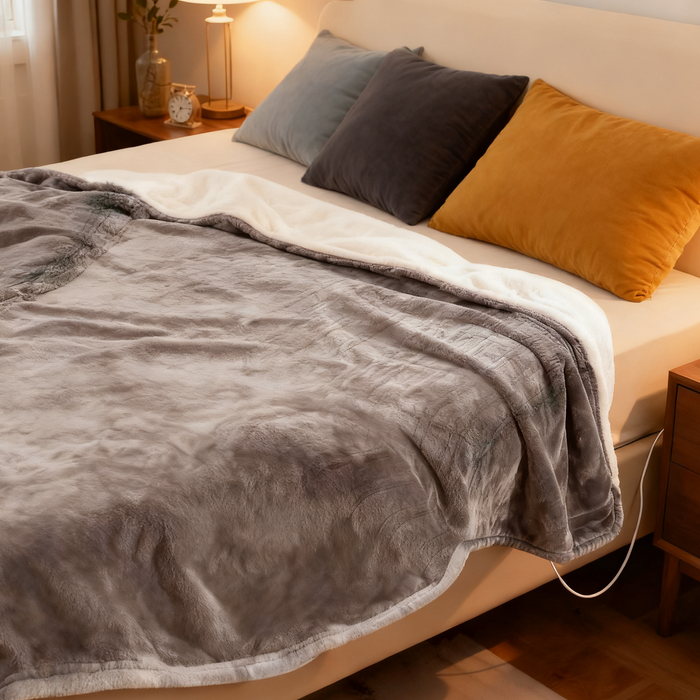 Sybels Heated Blanket Throw (50"x60") | 10 Heat Settings & Timer Function | Ultra-Soft 【Reversible Flannel & Sherpa】| Fast Heating Washable Electric Throw | ETL Certified Warm Gift
