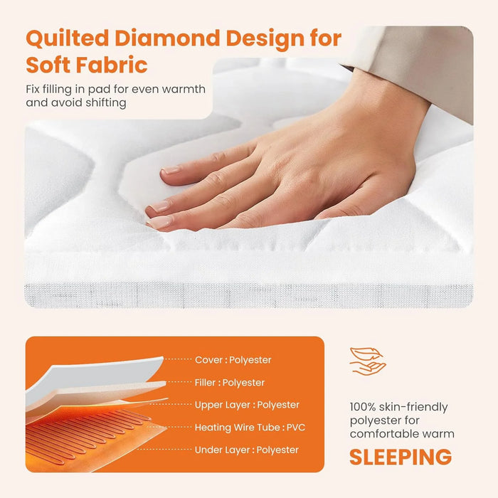 Sybels Ultra-Comfort Quilted Heated Mattress Pad | Full Size | 12 Heat Settings & Timer | Deep Pocket Design | ETL Certified (75"×54")