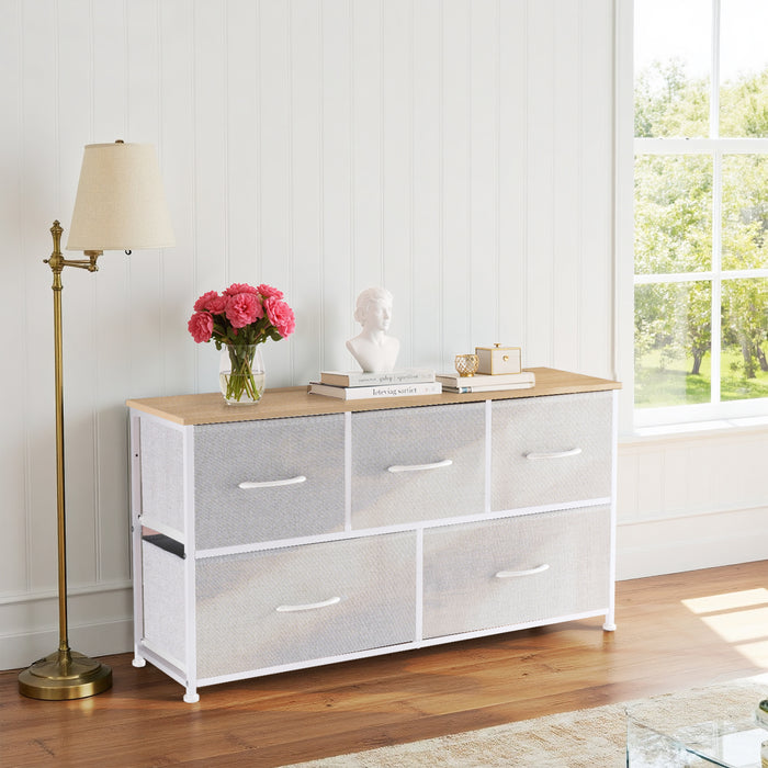 Bigleap 5 Drawers Dresser for Bedroom, Wide Dressers with Drawer Organizers, Chest of Drawers, Fabric Dresser for Living Room, Closet, Hallway,Light Gray