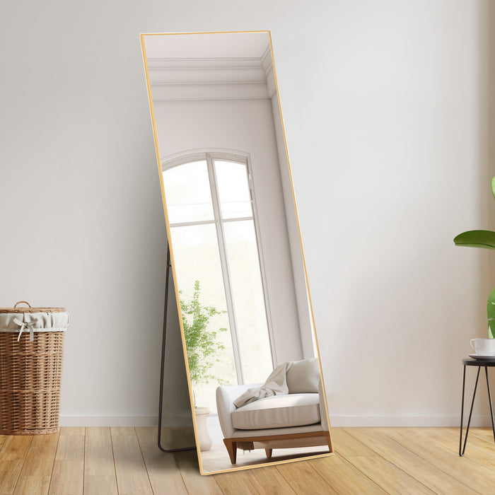 SIMENMAX Full Length Mirror, Full Body Mirror Floor Mirror Standing Hanging or Leaning Wall, Wall Mirror with Stand Aluminum Alloy Thin Frame for Bedroom Cloakroom