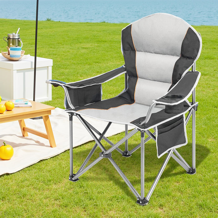 Sybels Heavy-Duty Camping Chair, Padded Armrests & Lumbar Support, Includes Cooler Bag & Cup Holder, Foldable Steel Frame