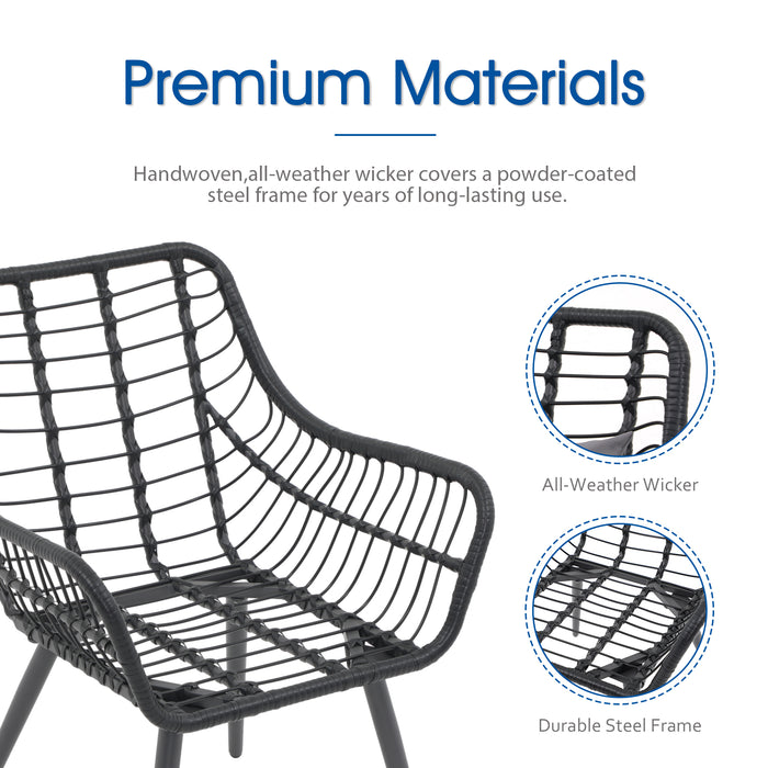 TINKLE WELL 3-Piece Patio Bistro Set, Outdoor Wicker Chairs with Cushions & Lumbar Pillows, Coffee Table, Balcony, Backyard, Deck, Poolside