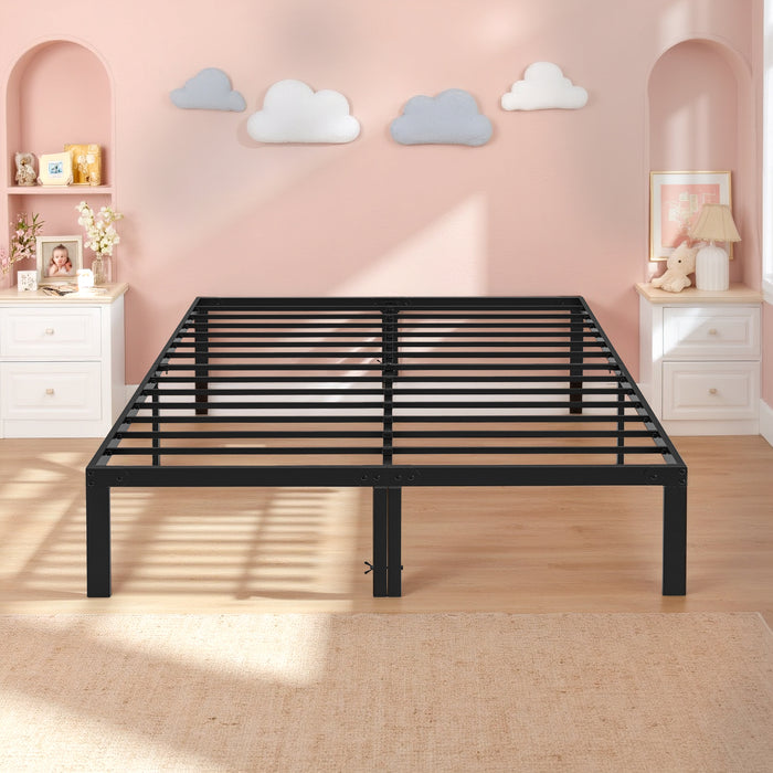 Simenmax Queen Size Metal Platform Bed Frame, Heavy Duty Mattress Foundation with Steel Slats Support, No Box Spring Needed, Black