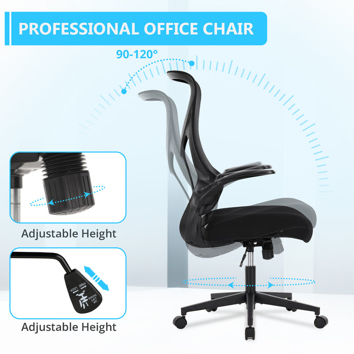 Bigleap Ergonomic Office Chair, High Back Computer Chairs with Flip-up Arms for Bedroom, Study, Work, Black