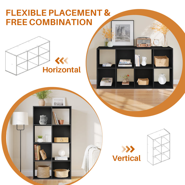 Simenmax 8 Cube Storage Organizer, Bookshelf with 4 Removable Back Panels for Living Room, Bedroom, Home Office, Black
