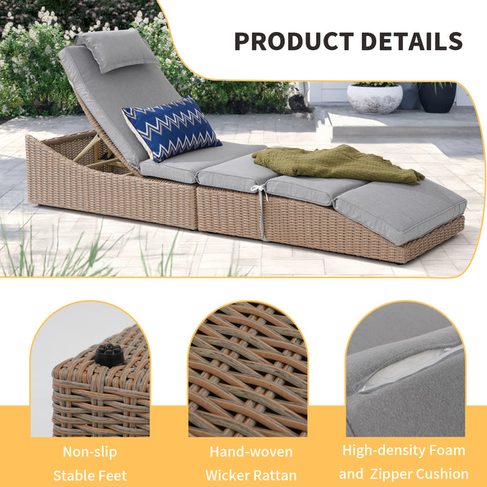 Pre-Assembled Outdoor PE Wicker Chaise Lounge, Waterprrof Patio Folding Lounge Chairs, Outside Poolside Lounger, Rattan Recliners with Adjustable Backrest for Garden, Poolside, Balcony - 2 Pack