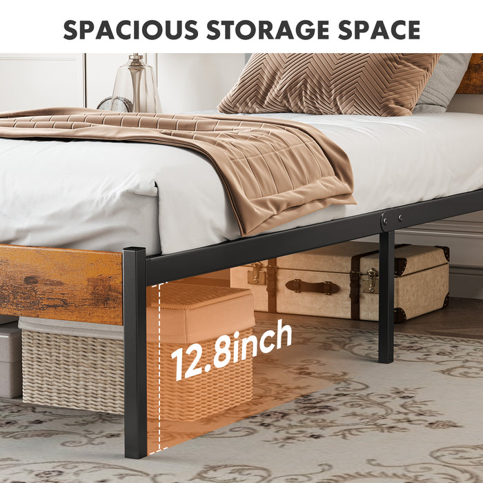 Sybels Twin Bed Frame: No Box Spring Needed, Ample Under-Bed Storage & All-Metal Support in a Rust Brown Finish，800LBS