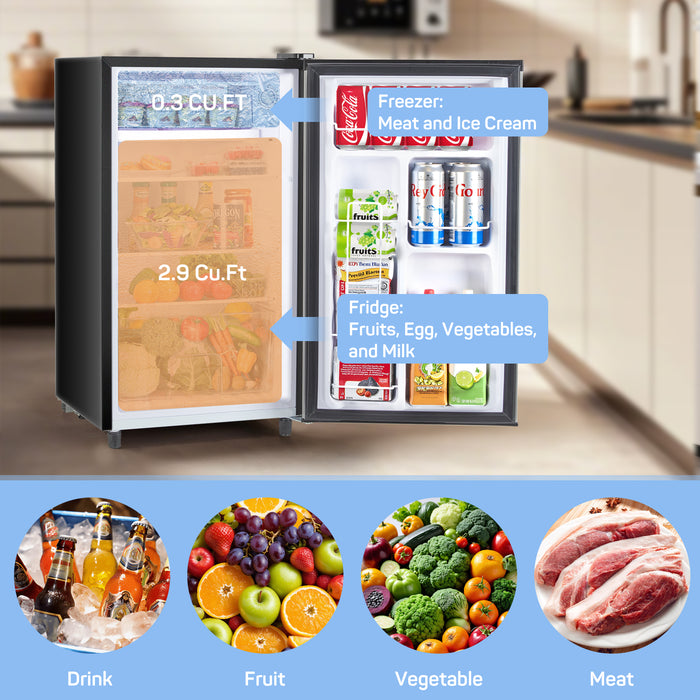 TINKLE WELL 3.2 Cu.Ft Mini Fridge with Freezer Small Refrigerator Single Door Adjustable Thermostat Energy-efficient Low Noise, Compact Fridge for Bedroom, Office, Dorm