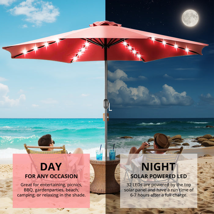 Betcozy Patio Umbrella with 32 LED Lights, 10FT Outdoor Solar Umbrellas with Push Button Tilt and Crank, 8 ribs, for Market, Beach, Pool