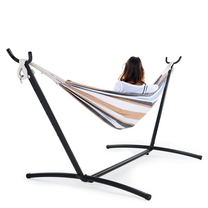 Sybels Hammock, Heavy-Duty for 2-Person with Space-Saving Steel Stand, Portable Carry Bag for Garden, Yard & Outdoors, White and Gray