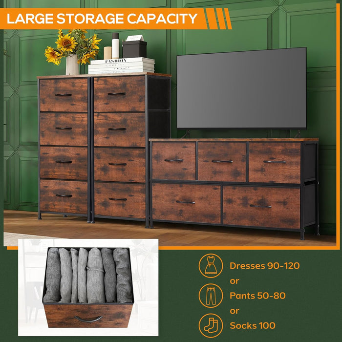 Bigleap 4 Drawer Dresser, Tall Chest Of Drawers Nightstand Storage Tower Storage Dresser Fabric Dresser With Wood Top for Living Room, Bedroom, Hallway, Nursery, Rust