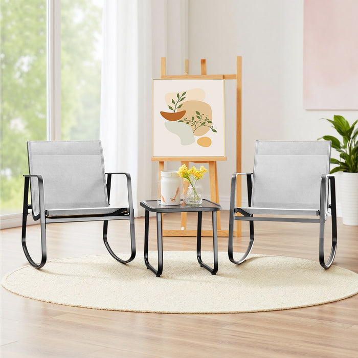 Bigleap 3-Piece Outdoor Rocking Chair Set with Table for Porch, Balcony, Poolside, Brown