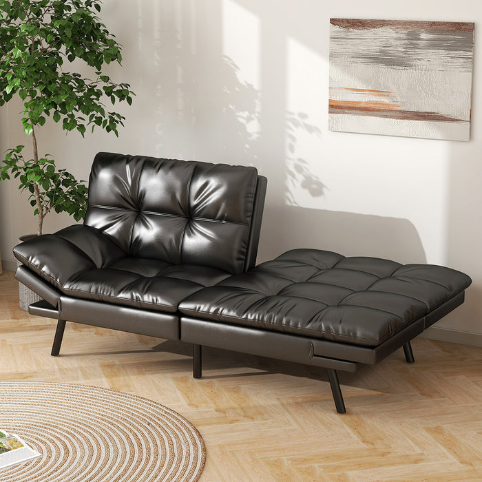 Yangming Sofa Bed, Convertible Couch with Adjustable Backrest and Armrests for Study, Apartment, Office and Dorm, Black