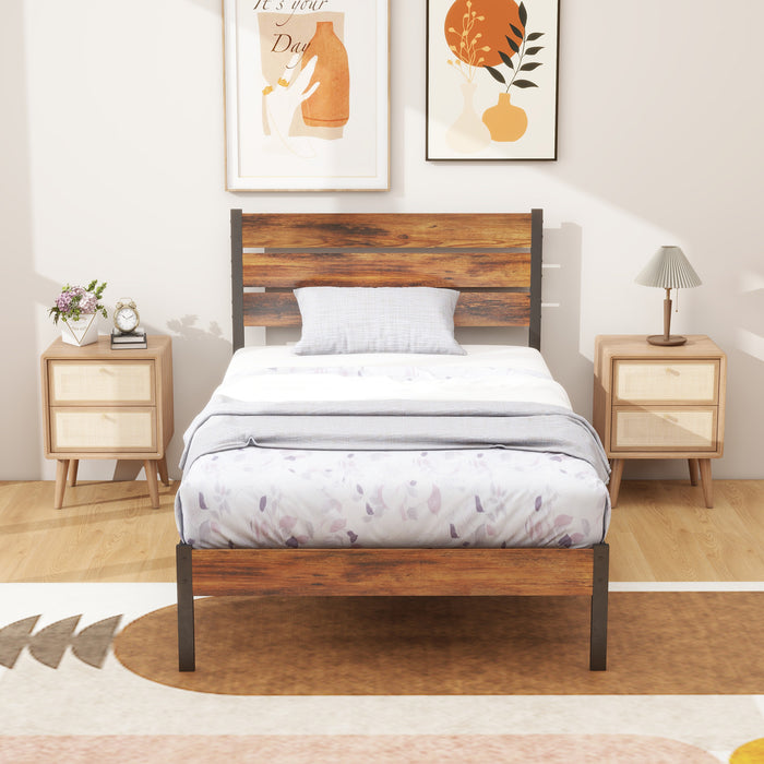 Bigleap Twin Size Bed Frame with Headboard, Mattress Foundation with All Sturdy Metal Support, Under Bed Storage, No Box Spring Needed, Rust Brown