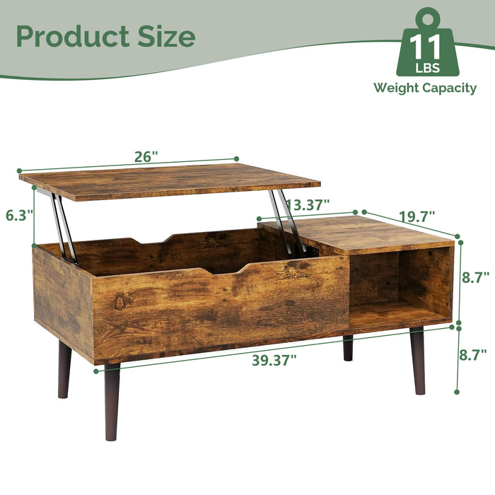 TINKLE WELL Lift-Top Coffee Table, Multi-Functional Hidden Storage & Height Adjustment Wooden Dining Center Table