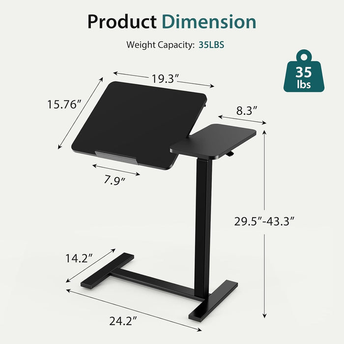 TINKLE WELL Overbed Bedside Mobile Table, Adjustable Table with Wheels - Height & Angle-Tilting Desktop for Home, Office, or Hospital Use, Black