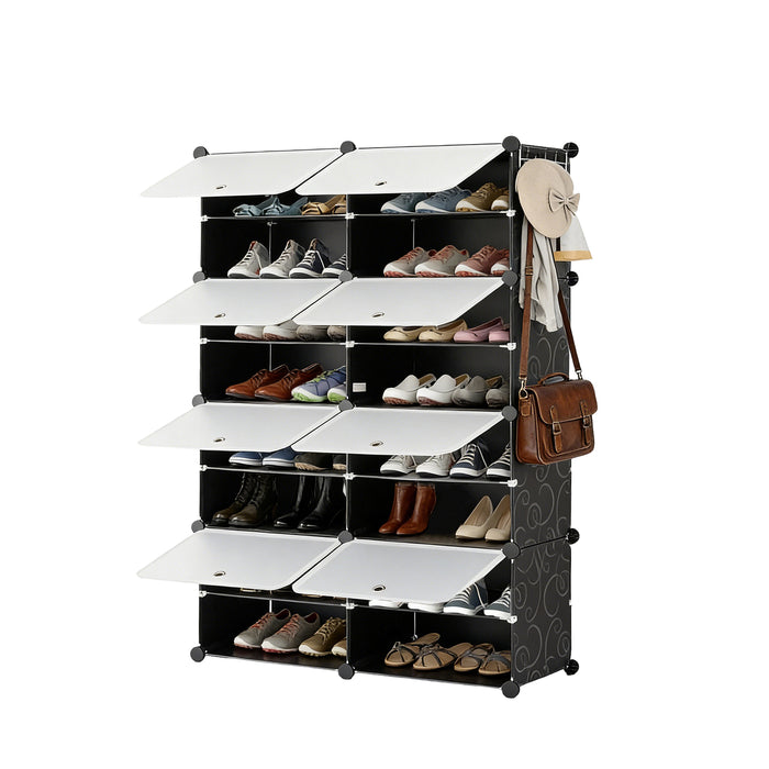 Sybels High-Capacity Shoe Rack (32 Pairs) – 8 Shelves with a Door for Entryway, Closet, Bedroom Storage, Black