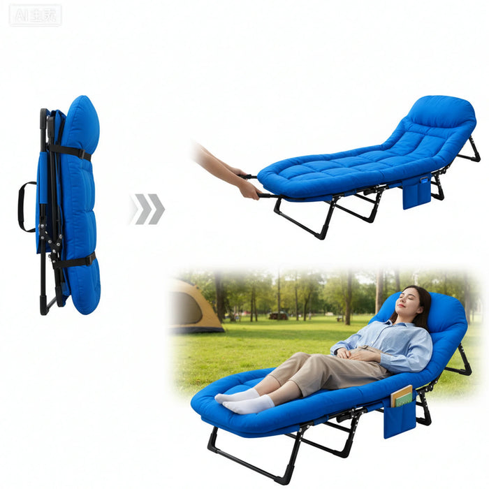 Simenmax Folding Camping Cot with Headrest and Mattress, Portable Sleeping Bed Cot, Heavy Duty Cot Bed for Camping, Office, Travel,Blue