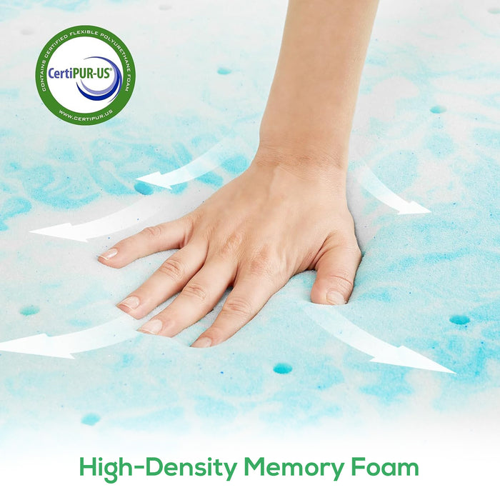 TINKLE WELL Memory Foam Mattress, 2/3" Thick Gel-Infused Cooling, Full Size, CertiPUR-US Certified for Cooler, Pressure-Relieving Sleep, Blue