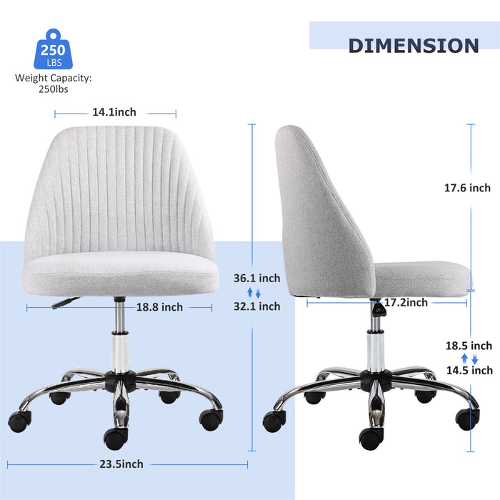 TINKLE WELL Modern Office Desk Chair, Rolling Vanity Swivel Task Chair with Wheels, Stylish Comfortable Armless Backrest for Home, Bedroom, Office, Study