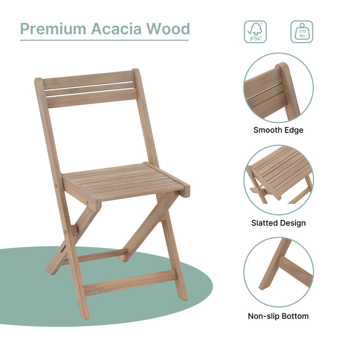 Patio Furniture Set, 3 Piece Acacia Wood Bistro Table and Chairs Set of 2 Outdoor Bistro Patio Set Folding Patio Chairs and Square Table for Balcony, Porch, Garden