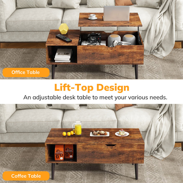 Simenmax Coffee Table, Lift Top Coffee Tables for Living Room with Storage Shelf and Hidden Compartment,Brown