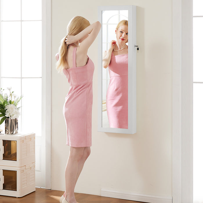 Bigleap Mirror Jewellery Cabinet Lockable Wall Mounted Jewelry Armoire Organizer with 6 LED Light