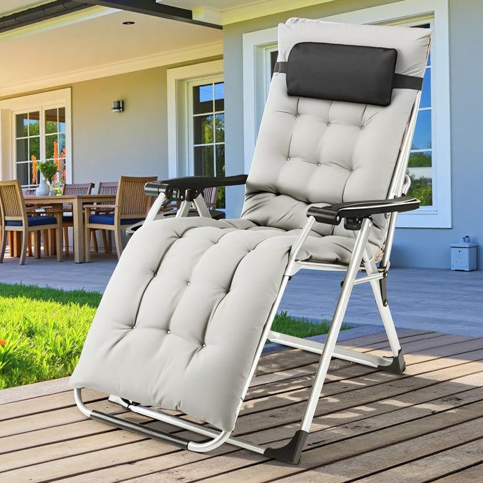Bigleap Zero Gravity Chair, Reclining Camping Lounge Chair for Indoor, Reclining Patio Chairs with Cup Holder Trays and Removable Cushion, Folding Recliner for Outdoor, Grey