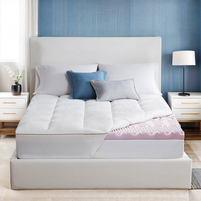 bigleap Memory Foam Mattress Topper - Queen Size Dual Layer 4 Inch Cooling Mattress Topper 2 Inch Gel Memory Foam Plus 2 Inch Pillow Top Bed Mattress Topper Cover Support Mattress Pad for Back Pain