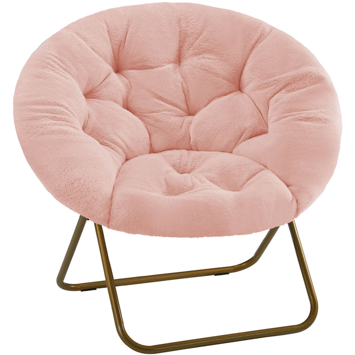 Sybels Cozy Saucer Chair: XL faux fur lounger for bedrooms, dorms & gaming，Foldable moon/mushroom design saves space， Pink